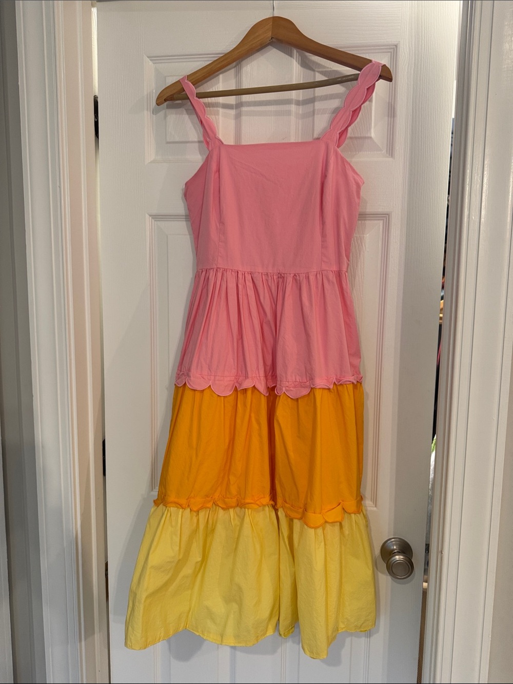 English Factory color block scalloped small midi dress